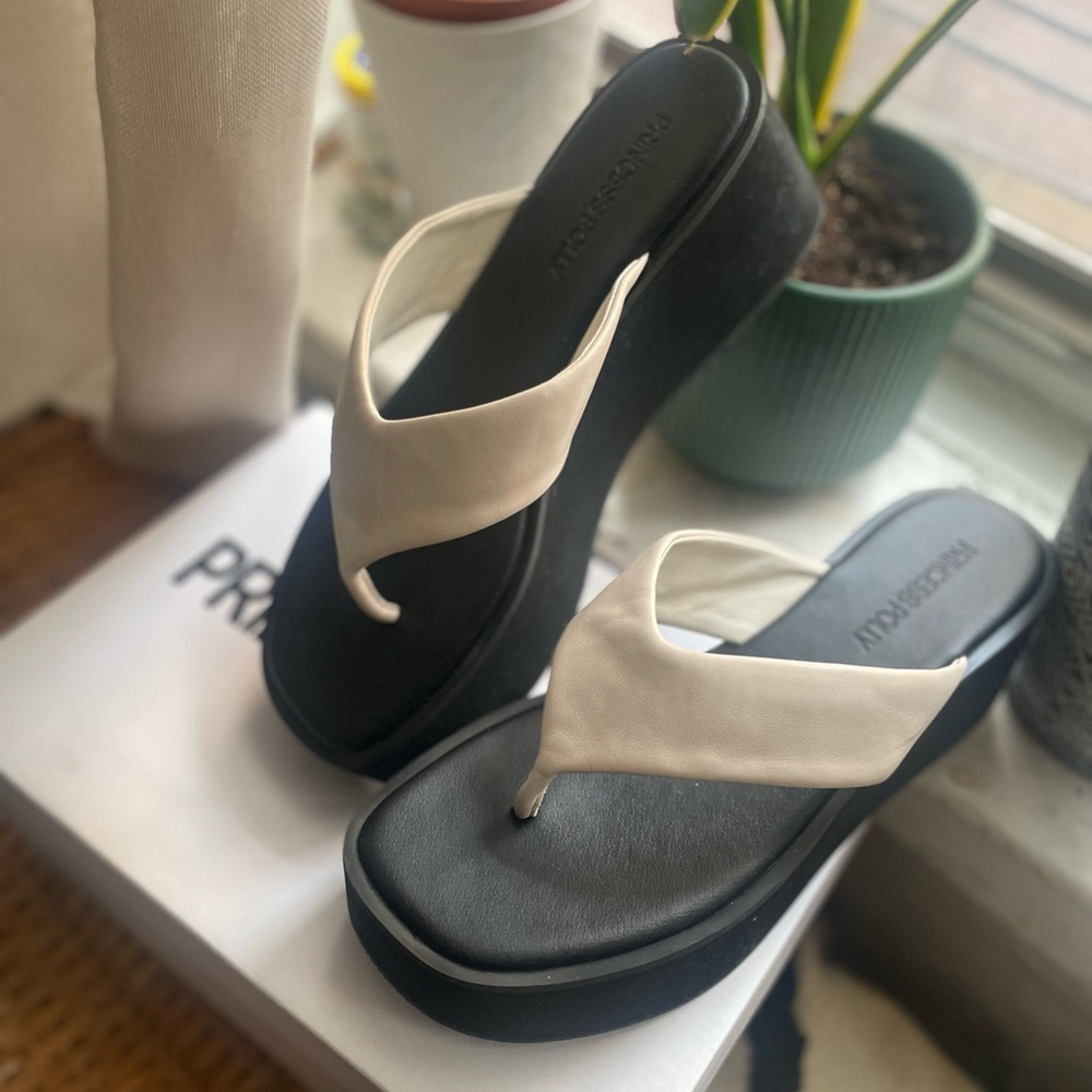 Princess Polly Black Platform Thong Sandals with Cream Straps
